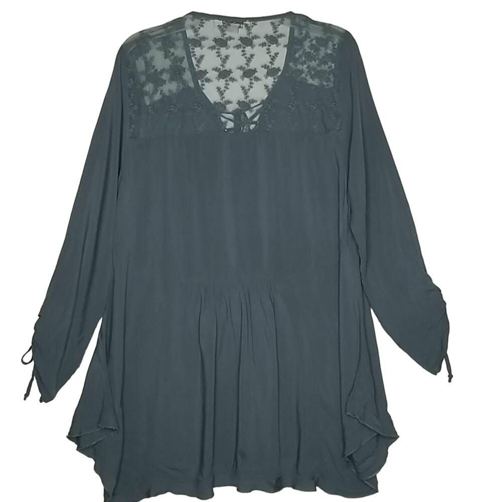 Simply Noelle Blouse XS Tunic Lace v neck 3/4 sleeve